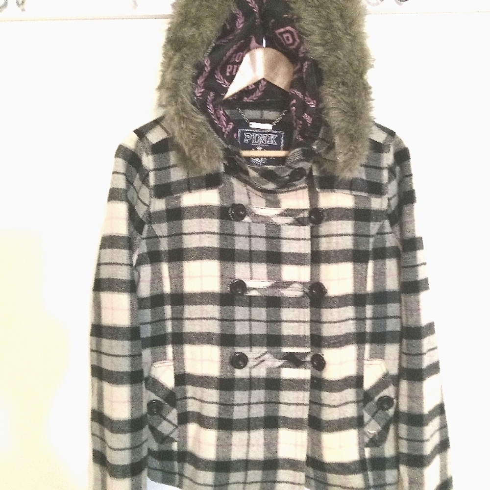 VS PINK PEA COAT W/Retractable fur hood.